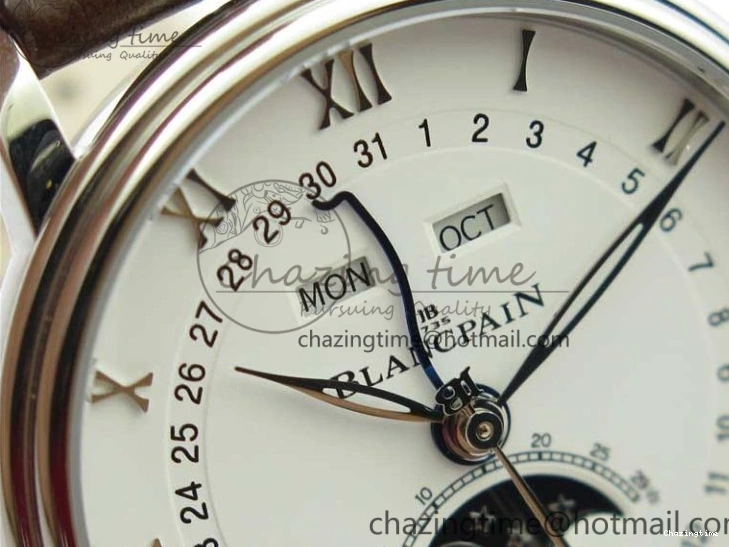 0302 Villeret 6654 SS Complicated Function OMF 1:1 Best Edition White Dial on Brown Leather Strap A6654 V Popular 7904